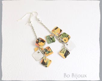 Boucles d'oreilles chaîne argent  breloques récup jeu de tarot atout