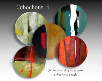 70 Images digitales à imprimer pour cabochons ronds art abstrait