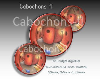 Images digitales rondes  à imprimer pour cabochons illustration