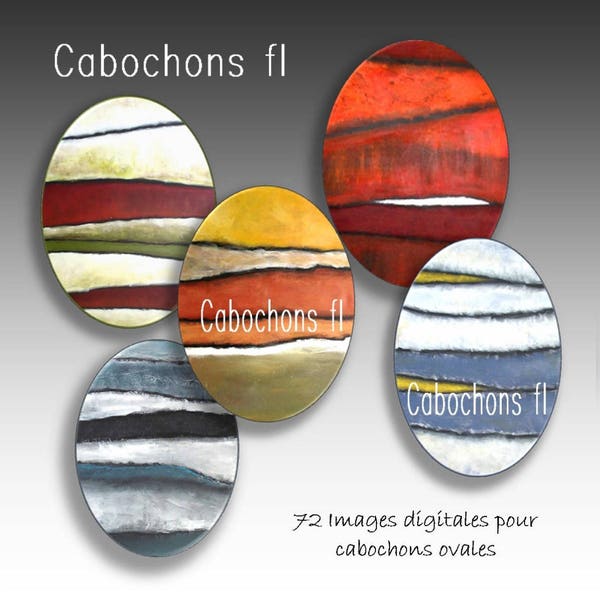 70 Images digitales à imprimer pour cabochons ovales art abstrait