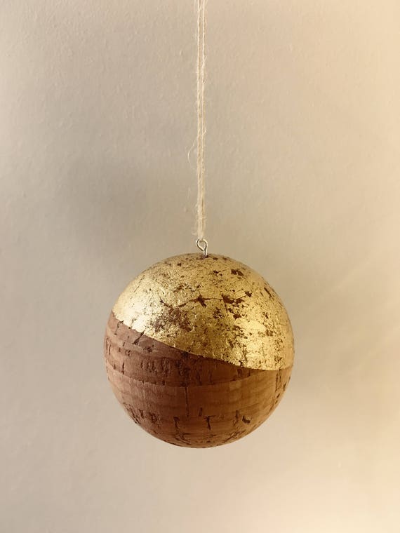 Unique Natural Cork Real Gold Silver And Copper Leaf Baubles Minimalist Scandi Interiors