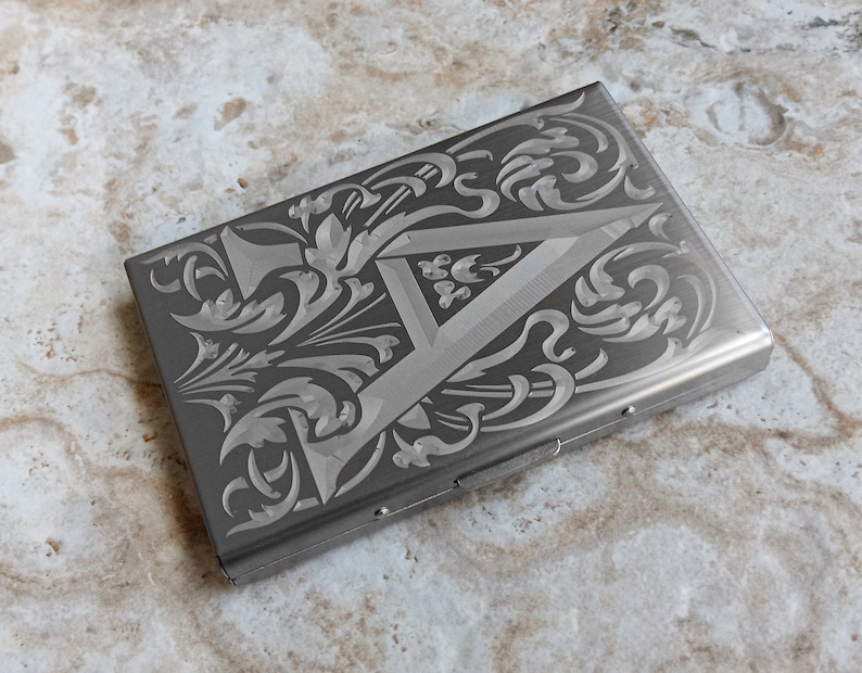Stainless Steel Engraved Credit Card Case Side View