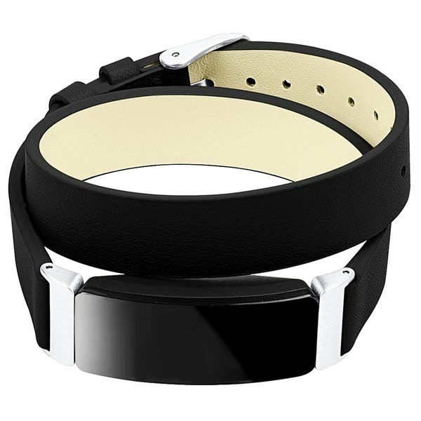 Fitbit Inspire HR und 2 schwarzes weiches Lederarmband für Fitness-Tracker-Armband, zweimal gewickeltes Armband, Schnellverschluss, Silber, Schwarz, Roségold