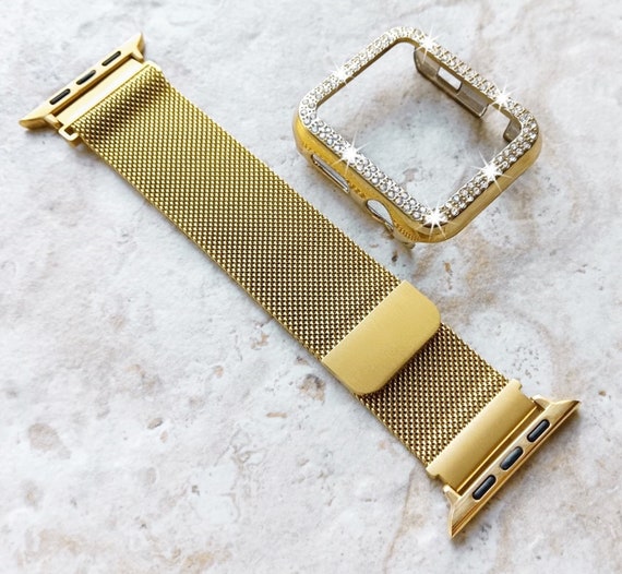 Apple Watch Gold Color Band Set Crystal Bezel Case Cover for Ultra