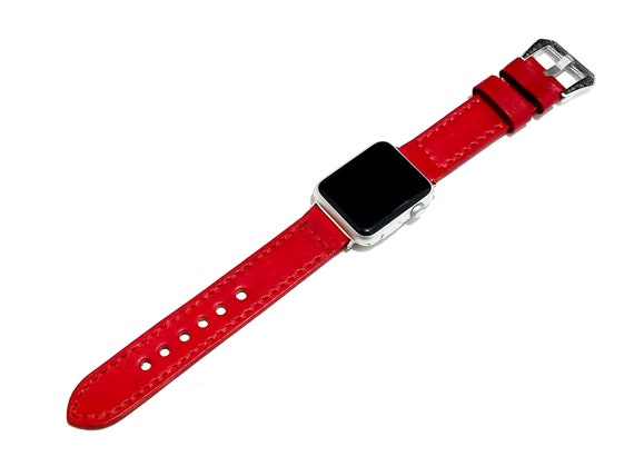 Apple Watch Ultra 2 and 9 8 Series Red Brushed Color Band for Iwatch 41mm  45mm 49mm Handmade Genuine Leather Stitched Strap Bracelet 