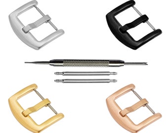 4pcs Set Exquisite Buckles for 20mm 22mm 24mm Watch Straps Bands Replacement Kit Clasp Silver Black Rose Gold Color - Pins Tool Included