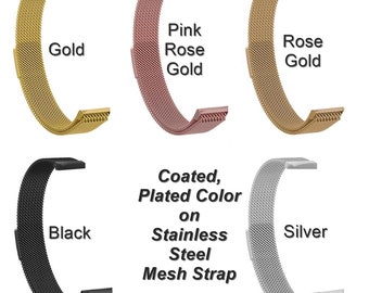 Bracelet en acier inoxydable Garmin compatible avec les montres connectées en argent, noir, or rose, bracelet en maille milanaise réglable à fermeture magnétique - B18