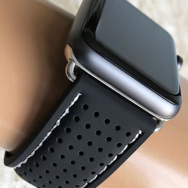 Apple New Luxury Sports Band for iWatch Ultra 2 9 8 7 SE 6 5 4 3 2 1 Series 38mm 40 41mm 42mm 44mm 45mm 49mm Modern Rubber Silicone Strap BL