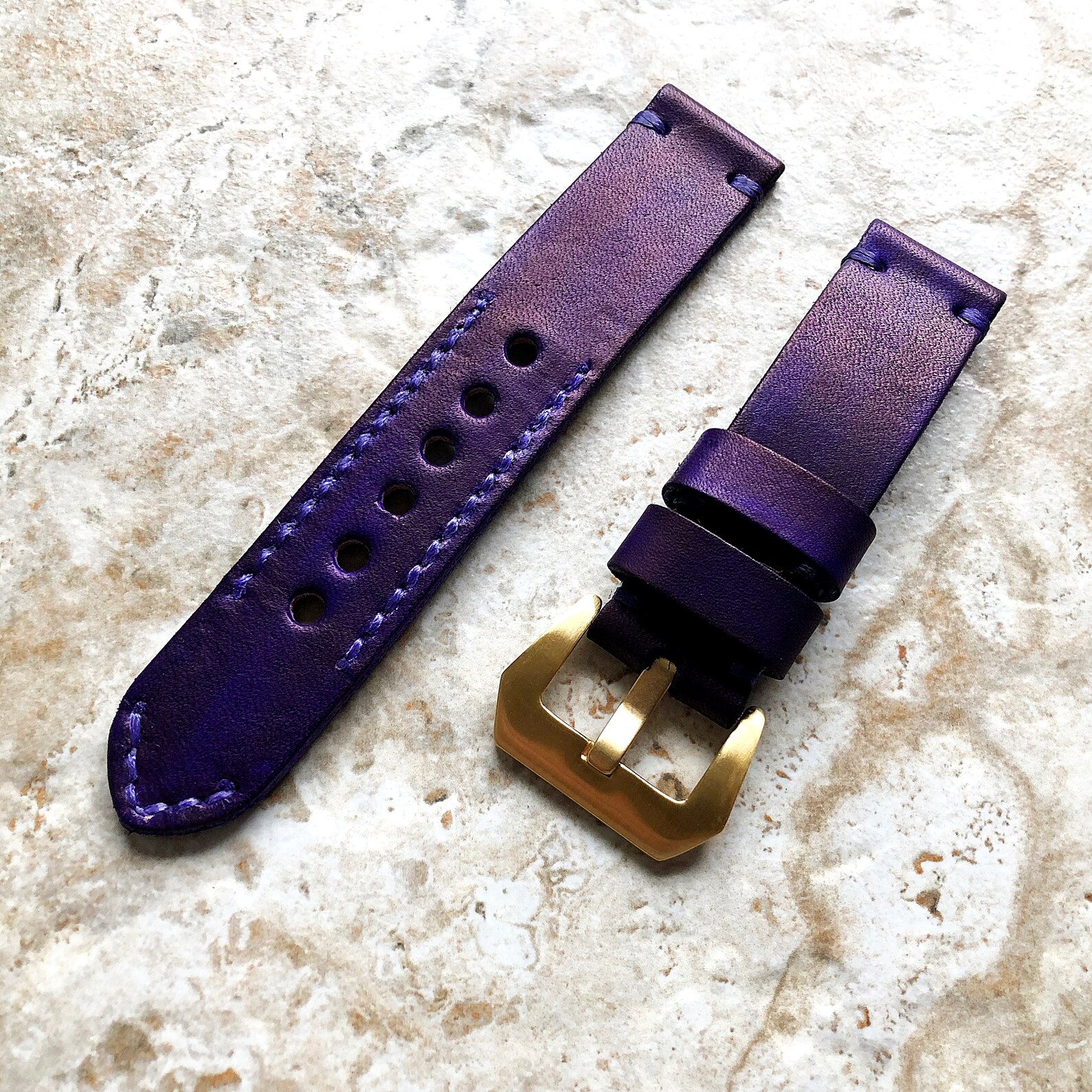 22mm Watch Band Purple Color Genuine Leather Compatible with Etsy