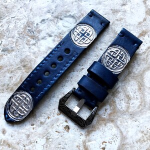 Celtic Symb R Band 22mm 24mm 25mm Compatible with Apple Watch Fitbit Versa 2 3 4 Sense 2 Ionic Accented Embossed Leather Handmade Strap