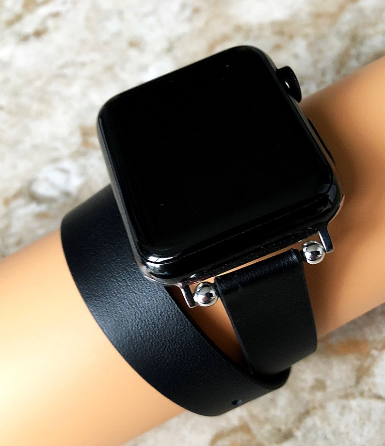 Apple Watch Black Double Wrap Around Wrist Leather Band for Etsy