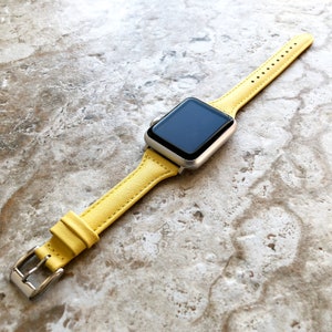 Apple Yellow Color Slim Elegant Soft Leather Band Straps Bracelet for iWatch All Series 38mm 40mm 41mm 42mm 44mm 45mm 49mm Case