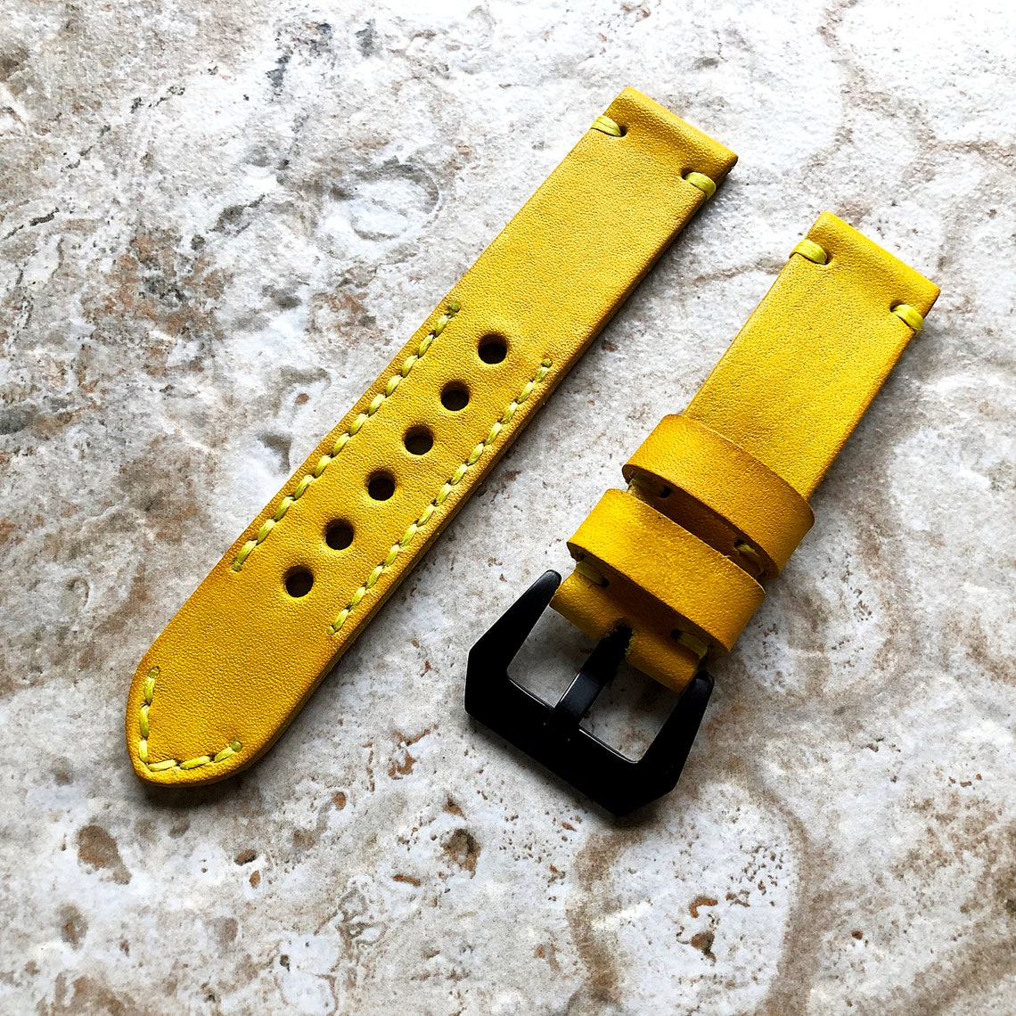 22mm Watch Band Yellow Color Genuine Leather Compatible with Etsy