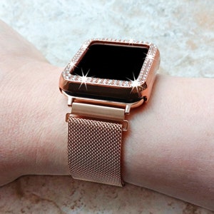 Apple Watch Rose Gold Color Band Kit Crystal Case Bezel Cover for Ultra 2 9 8 7 SE 6 5 4 3 2 1 49mm 45mm 44 42 41mm 40mm 38mm Strap Milanese