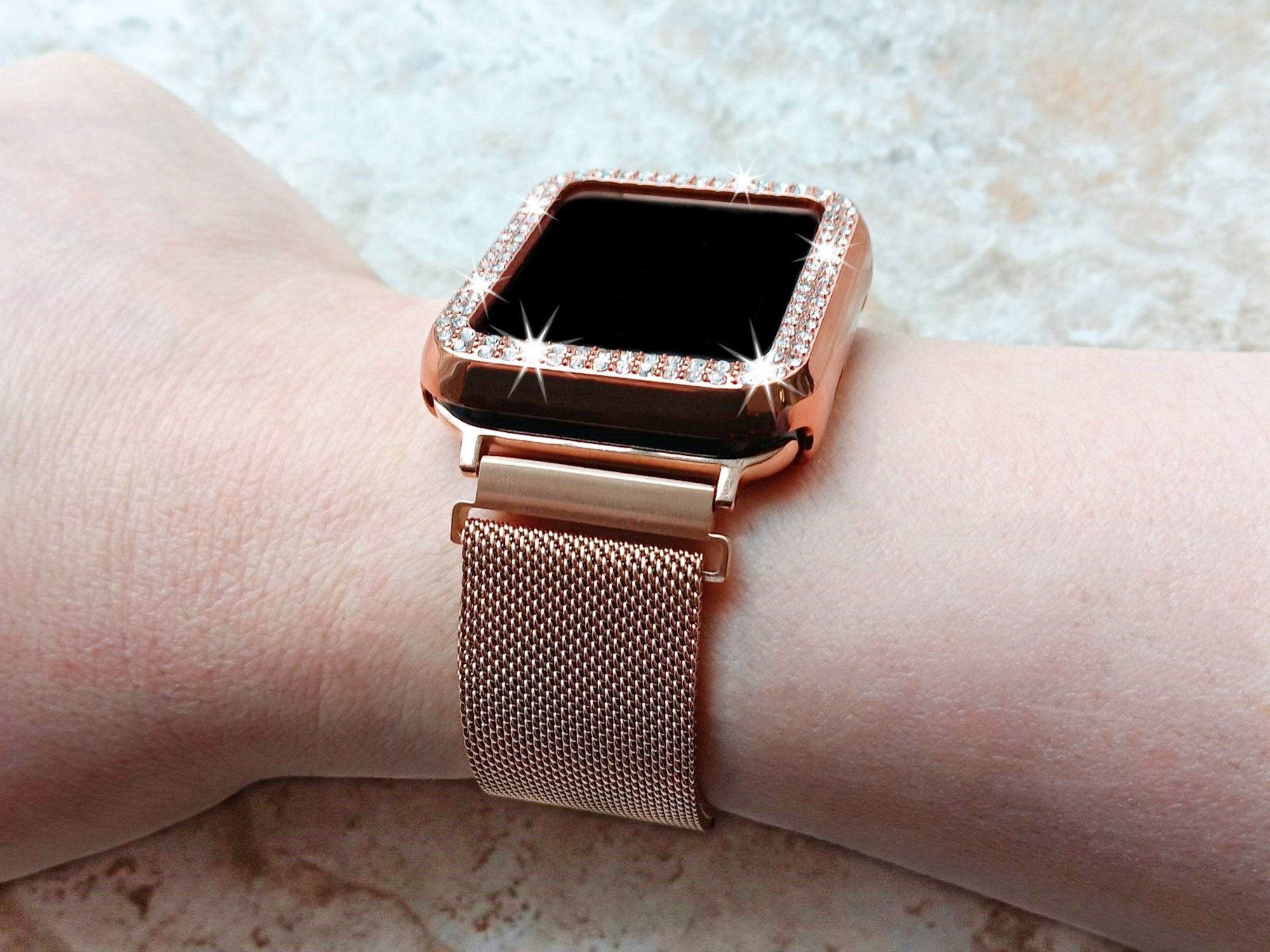 Apple Watch Rose Gold Color Band Kit Crystal Case Bezel Cover - Etsy