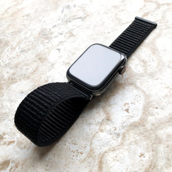 Apple Black Band Loop and Hook for iWatch Ultra 2 9 8 7 SE 6 5 4 3 2 1 Series 38mm 40 41mm 42mm 44mm 45mm 49mm Sports Strap Soft Nylon Weave