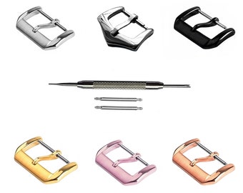 4pcs Set Elegant Buckles for 12mm 14mm Watch Straps Bands Replacement Kit Clasp Silver Black Pink Rose Gold Color Finish -Pins Tool Included