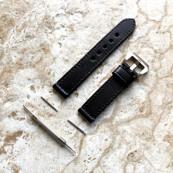 Black Color 20mm 22mm 24mm Width Handmade Double Sided Stitched