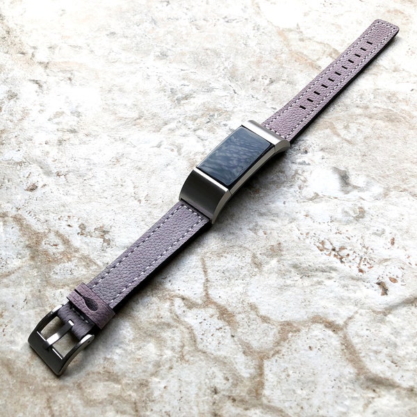 Fitbit Charge 2 Purple Soft Leather Band Strap Compatible with  Fitness Tracker Wristband Bracelet with Stitches and Adapters Quick Release