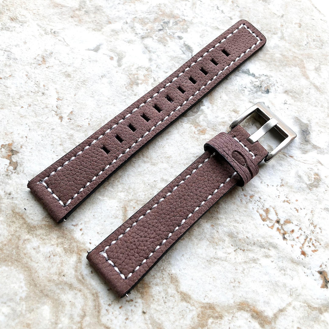 18mm Width Brown Soft Leather Watch Strap Band Stitched for Wrist Hand ...