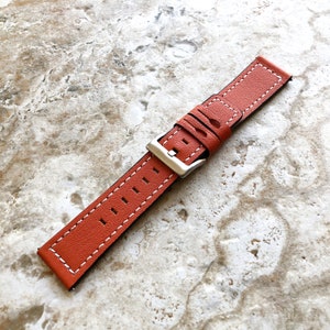 22mm Width Dark Orange Soft Leather Watch Strap Band Stitched for Wrist Hand Watches Quick Release Pins Included Easy and Ready to Attach image 2