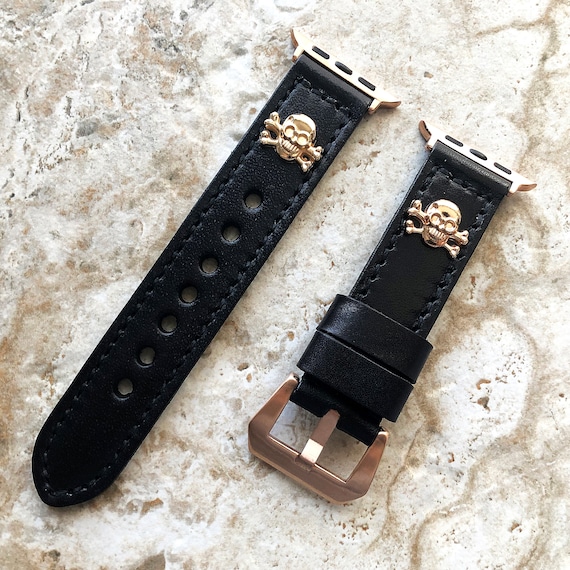 Rose Gold Metal Rivet Leather Sport Strap For iWatch Series 6 5 4