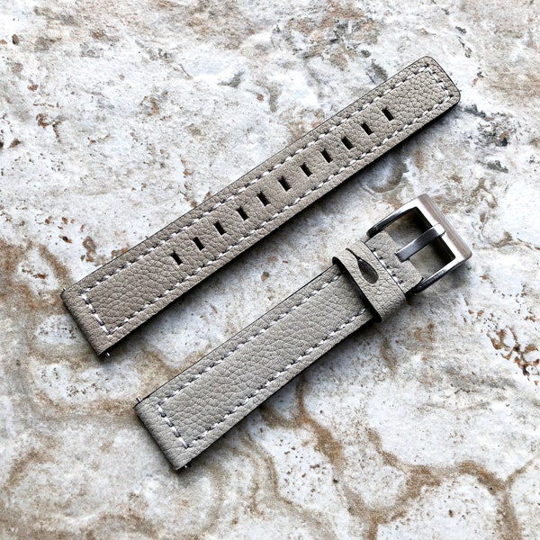 18mm Width Gray Soft Leather Watch Strap Band Stitched for Wrist Hand Watches - Quick Release Pins Included Easy and Ready to Attach