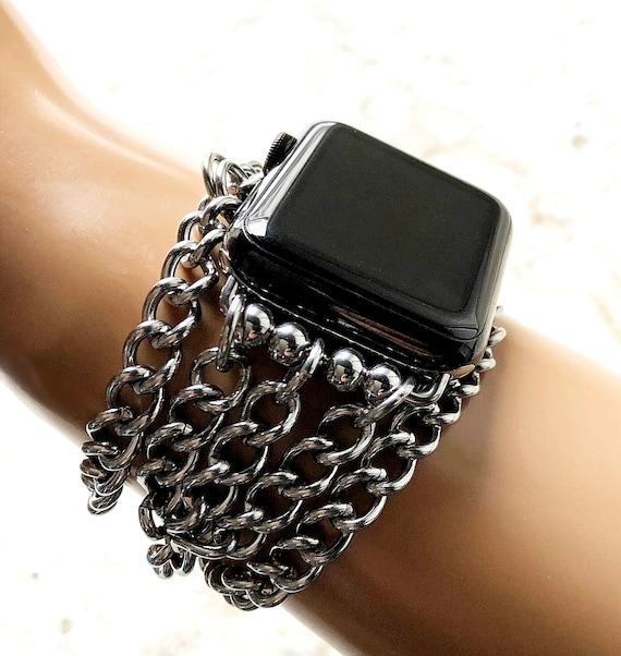 Luxury Sterling Silver Apple Watch Chain Bracelet, iWatch Band Jewelry,  Women Apple Watch Band, 38mm 40mm 41mm 42mm 44mm 45mm iWatch Bands