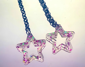 Rosa Glitzer Stern Ohrringe