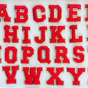 Ponce Red Leters Red Chenille Letter Patches - Self Adhesive - Alphabet DIY - Clear ...