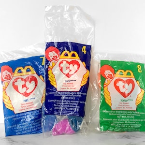Set of 3 1998 TY Mcdonalds Beanie Babies [SEALED]  Inch [Worm] - Scoop [Pelican] - Mel [Koala]  // Happy Meal