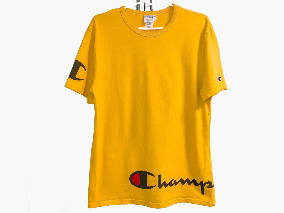 Vintage 90's CHAMPION Tshirt classic Yellow Logo Graphic Tee MEDIUM Etsy