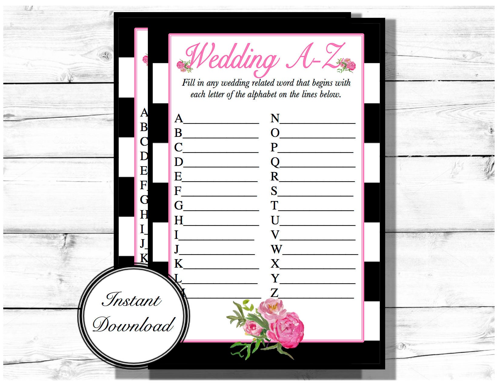 Wedding AZ Game Sheet Bridal Shower Gameinstant DOWNLOAD Etsy