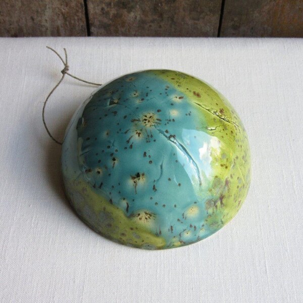 Handmade Ceramic Wall Hanging Art, Wall Hanging Pottery Sculpture, Decor, Blue Green Aqua, Cosmic, Planet, Environmental Gift, Abstract Art