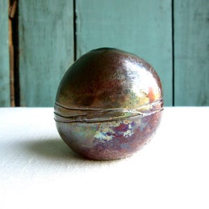 Early Pot 3. Tiny Raku Ceramic Hand Built Ball Vase, Small 2