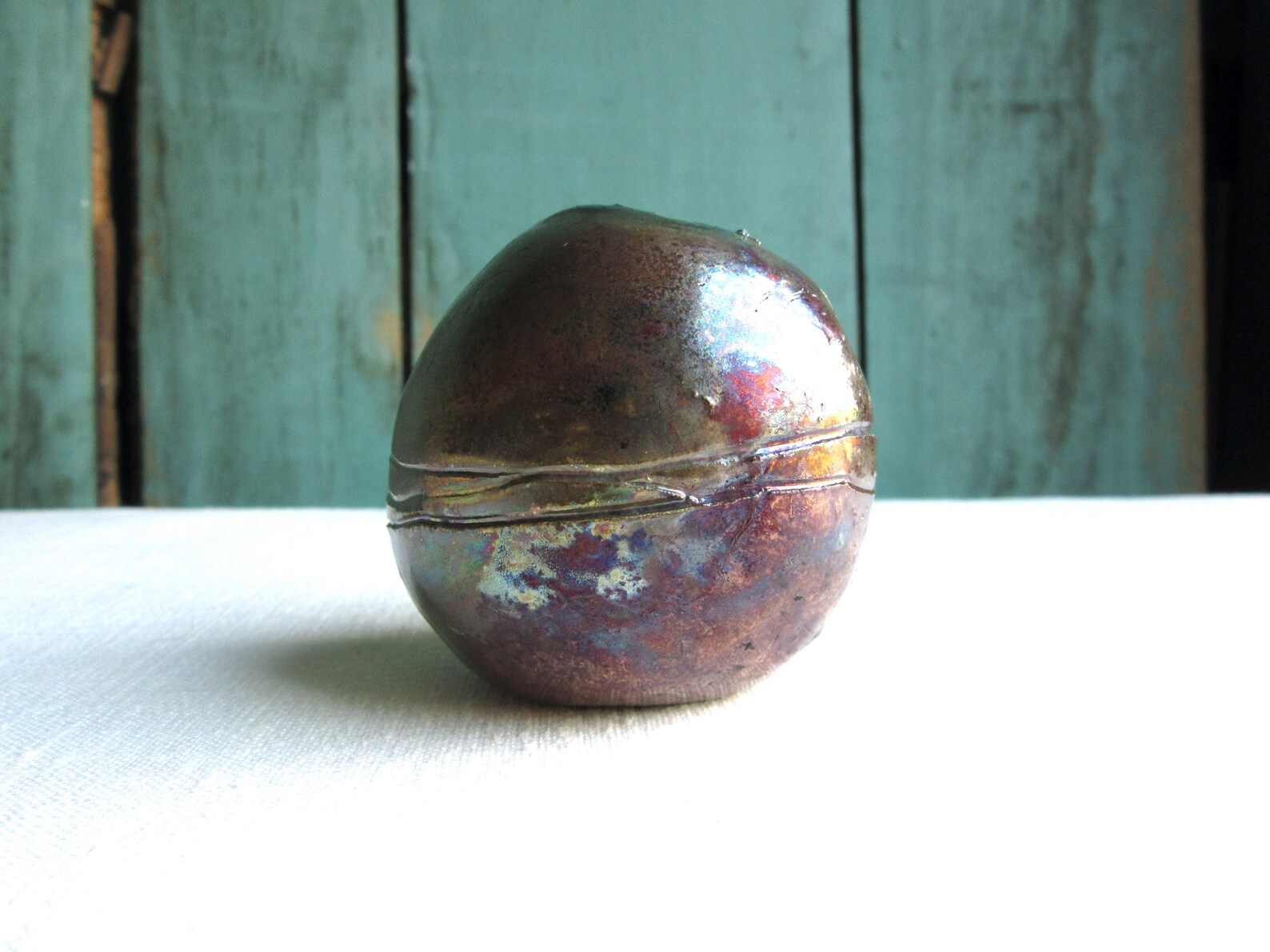 Early Pot 3. Tiny Raku Ceramic Hand Built Ball Vase, Small 2