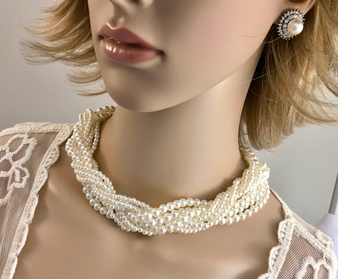 Pearls Chocker Faux Pearls Multi Strand Necklace Wedding Etsy.de