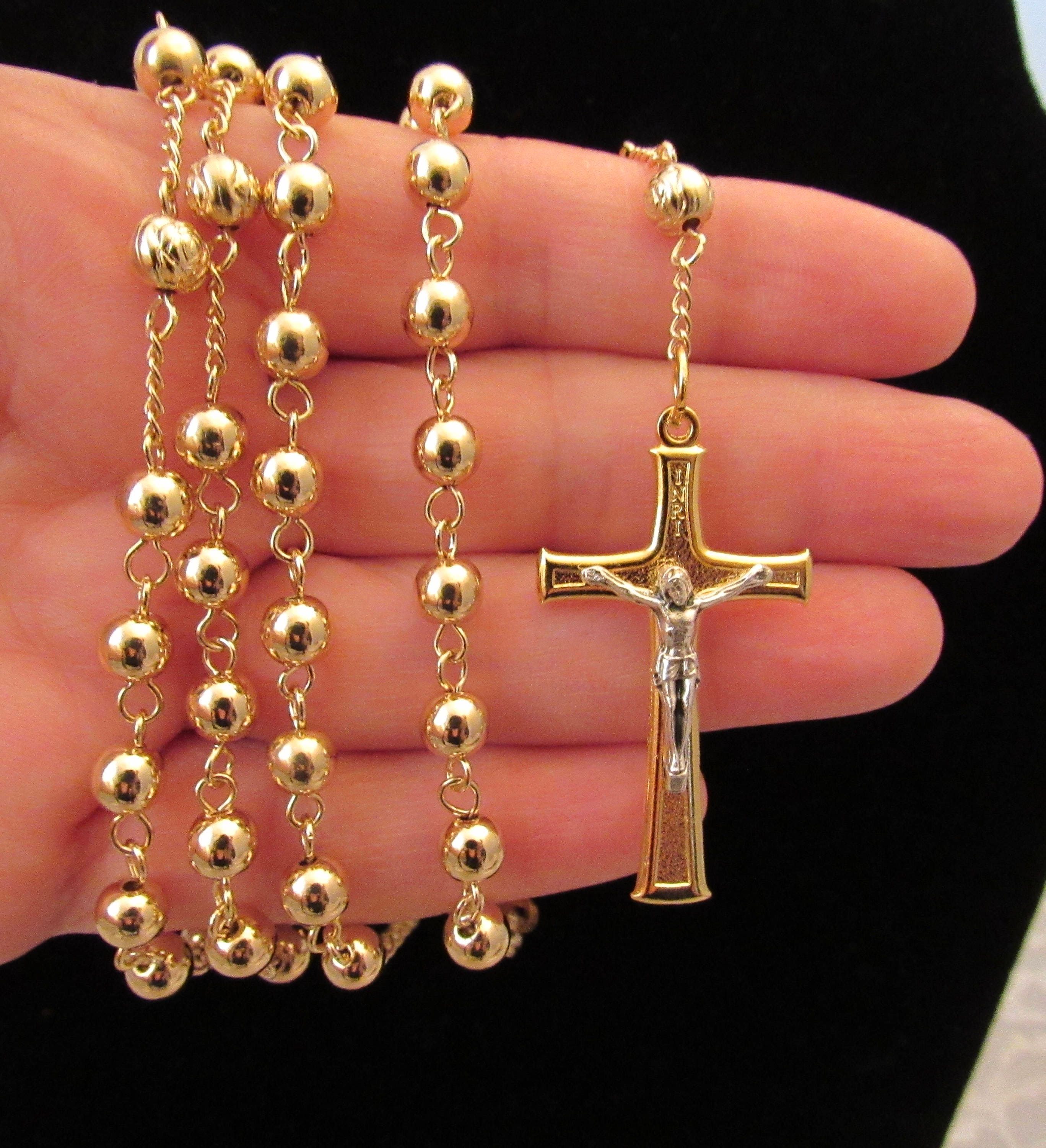 Evil Eye Cross Chain 18K Gold Plated Rosary Prayer Necklace Evil Eye Cross Chain 18K Gold Plated Rosary Prayer Necklace