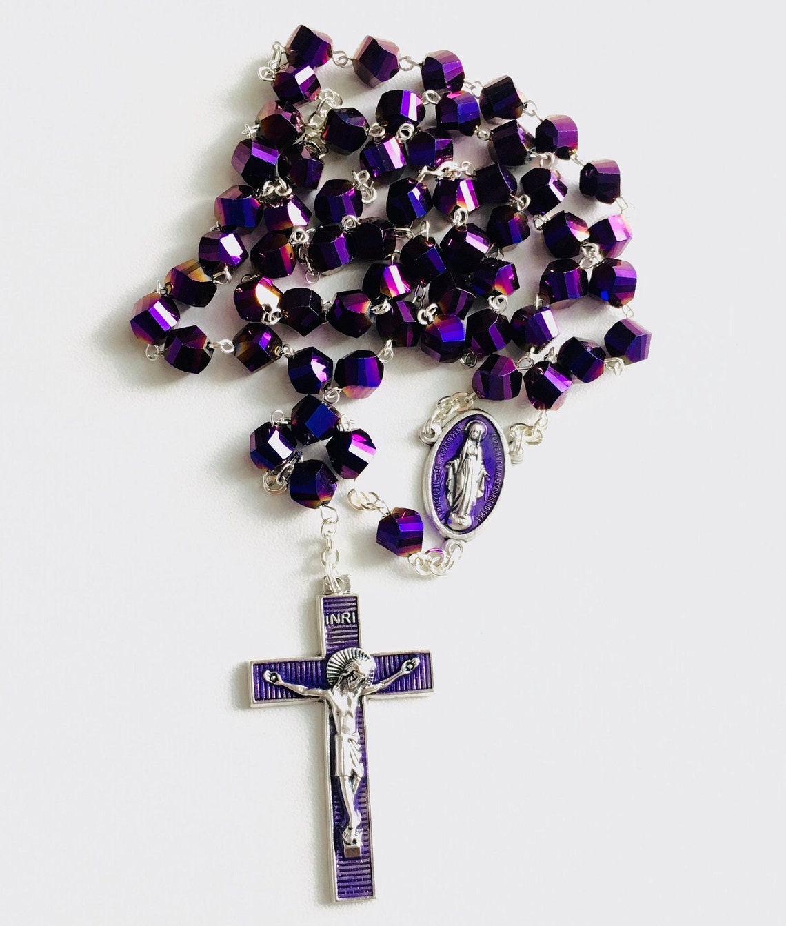 Rosaries Purple Rosary Purple Crystal Beads Rosary Purple Etsy