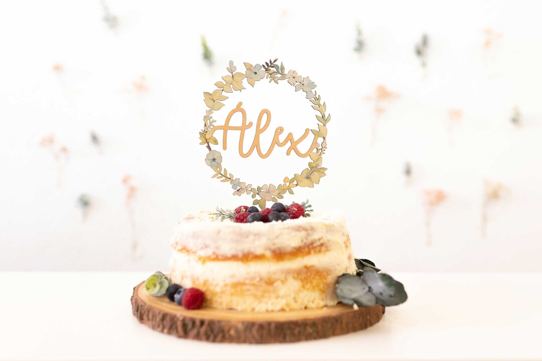 Cake topper custom name Flower Crown Etsy España
