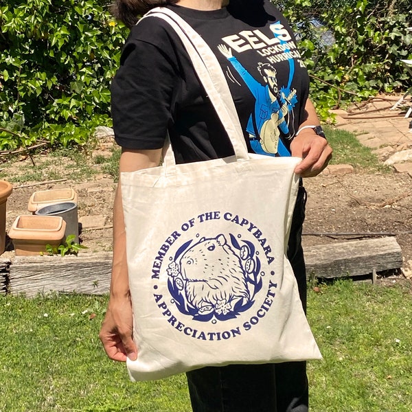 Member of the Capybara Appreciation Society canvas totebag