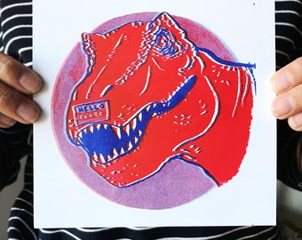 Two-tone Genaro the T-Rex riso print