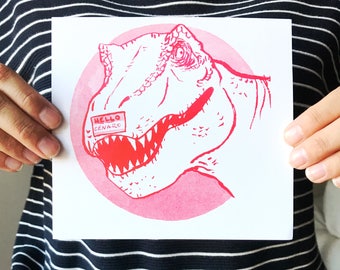 Red Genaro the T-Rex riso print