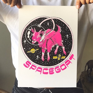 Spacegoat neon pink version riso print