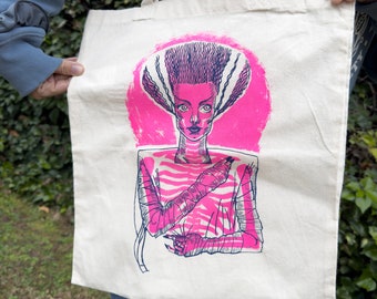 The Bride of Frankenstein screen printed tote bag