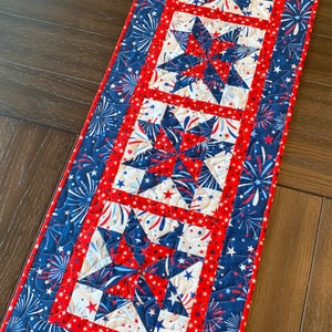 Pinwheel Stars PDF Table Runner Pattern CCQ076, Patriotic Stars PDF Table Runner Pattern, Sawtooth Star Table Runner Pattern