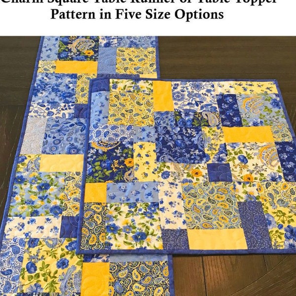 Charmingly Simple Table Runner or Topper Pattern with Five Size Options Printed Version - Cuddle Cat Quiltworks CCQ052, Charm Square Pattern