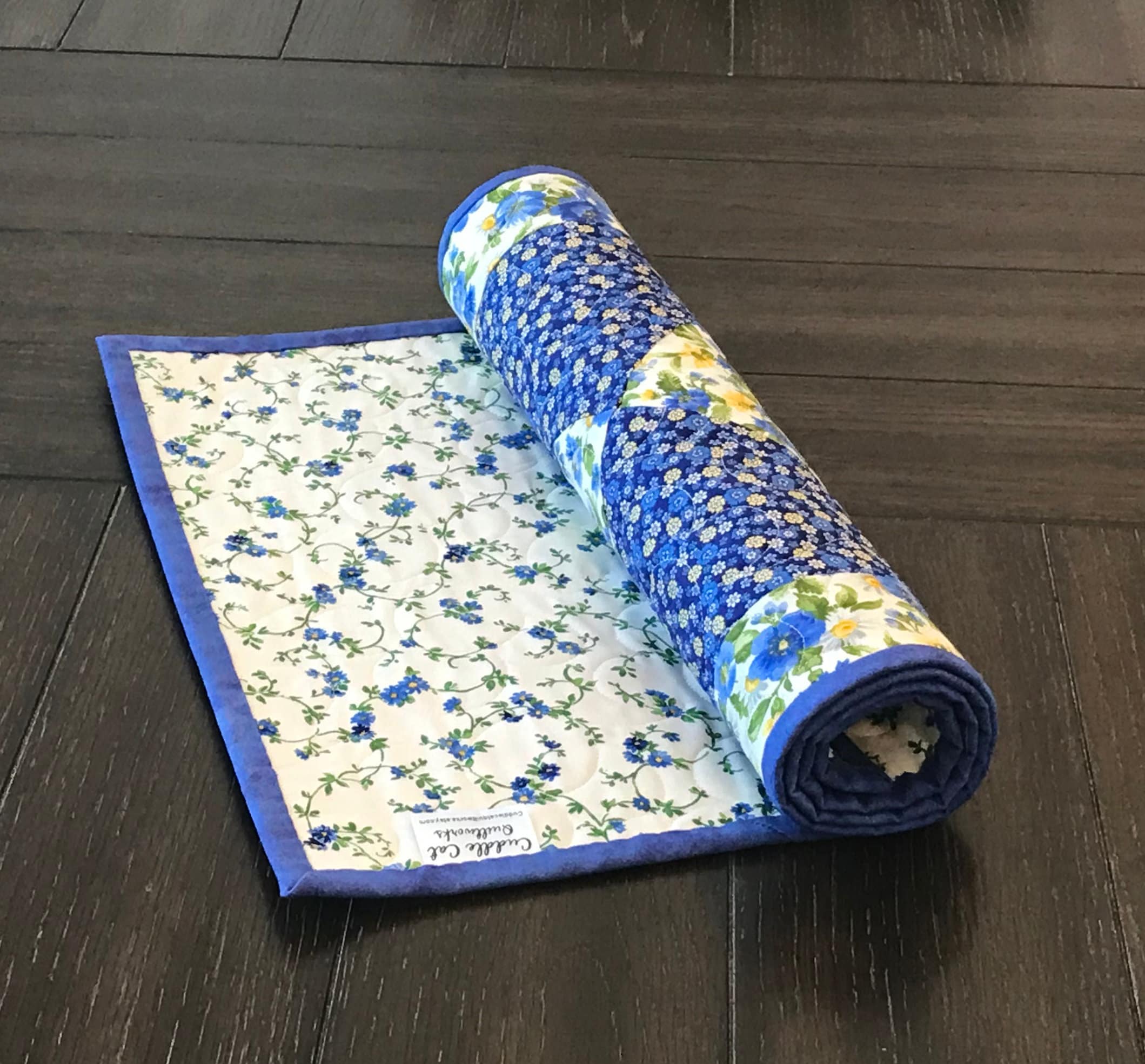 Blue and Yellow Floral Table Runner Quilted Spring and Summer Etsy