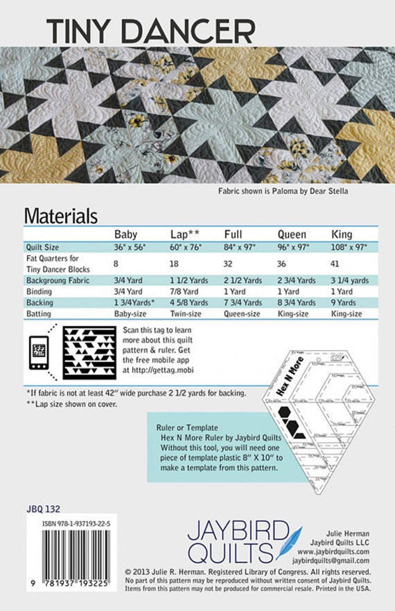 Tiny Dancer Quilt Pattern Jaybird Quilts JBQ132 Fat Etsy Canada