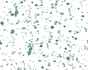White with Green Splatter Fabric - Dear Stella Fabrics DCJ3139, White Splatter Blender Fabric, Christmas Blender Fabric - By the Yard